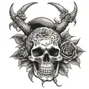 skull and roses with scorpion climbs tattoo design idea