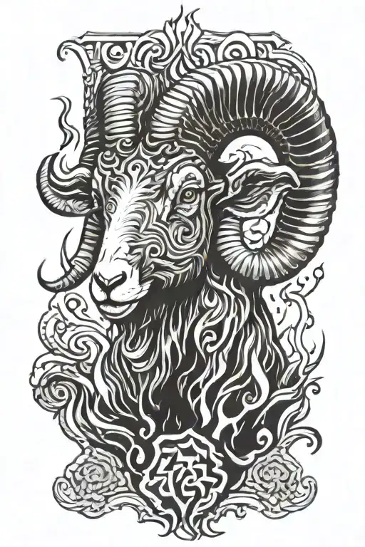ram in fire surrounded tattoo design idea