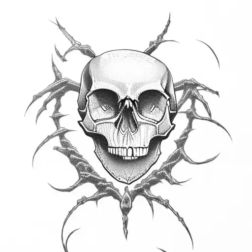 skull spider with a heart in its cobwebs tattoo design idea