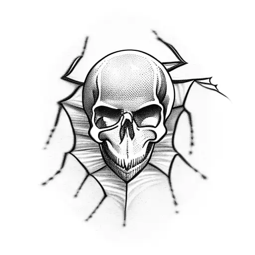 spider with a skull body with a bloody cobweb with a Heart caught inside tattoo design idea