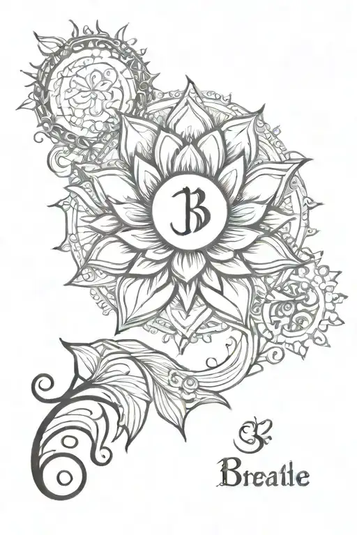 breathe sanskrit symbol, lotus, the sun and the moon  tattoo design idea