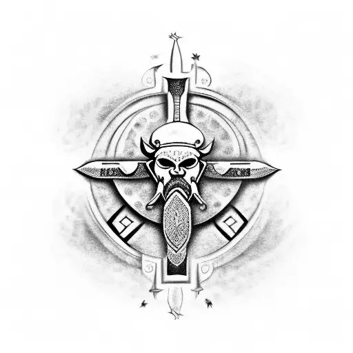 hacha vikinga de doble filo con la cruz templaria  tattoo design idea