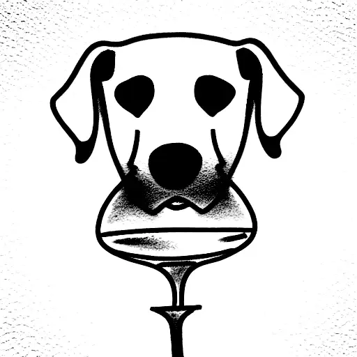 dog with a wine glass tattoo design idea