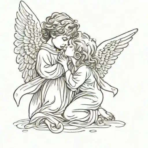 angels boy and girl love kiss tattoo design idea