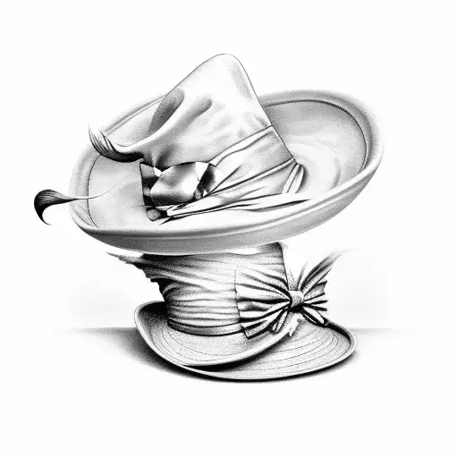Black-grey tattoo of a surreal scene with the Mad Hatter's hat floating in a sea of paint tattoo design idea
