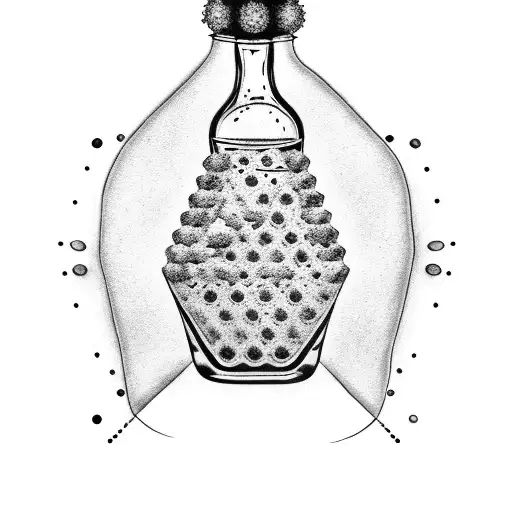 A dotwork tattoo of a magical potion bottle labeled 'Drink Me' tattoo design idea
