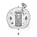 A dotwork tattoo of a magical potion bottle labeled 'Drink Me' tattoo design idea