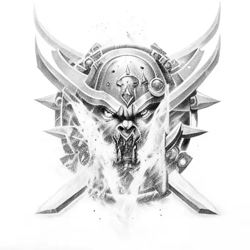 A Warcraft-inspired sleeve featuring iconic characters and metal album artwork tattoo design idea