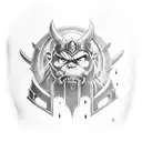 A Warcraft-inspired sleeve featuring iconic characters and metal album artwork tattoo design idea