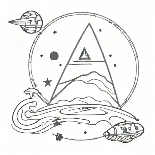 Incorporate a galaxy background with symbols from Star Trek, Star Wars, and The Expanse tattoo design idea