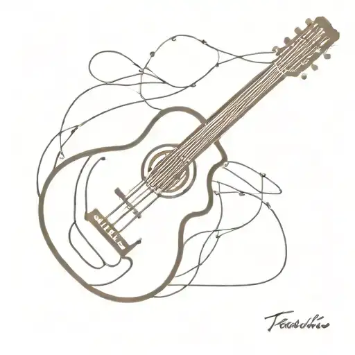 Spanish guitar whose strings represent prison bars and the music coming out of them tattoo design idea