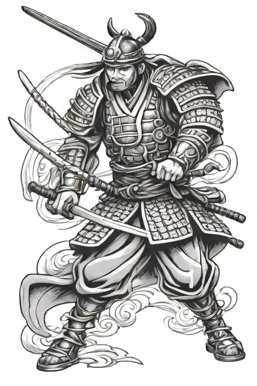 samurai warrior battling tattoo design idea
