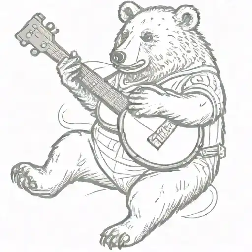 bear playing the banjo tattoo design idea