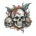 Cracked skull surrounded by worms coming out from the cavities tattoo design idea