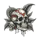 Cracked skull surrounded by worms coming out from the cavities tattoo design idea