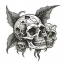 Cracked skull surrounded by worms coming out from the cavities tattoo design idea