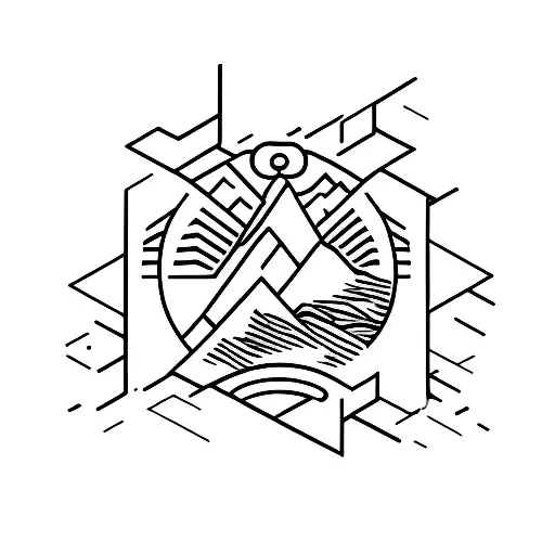 climing thin lines montains ukrainian symbol tattoo design idea