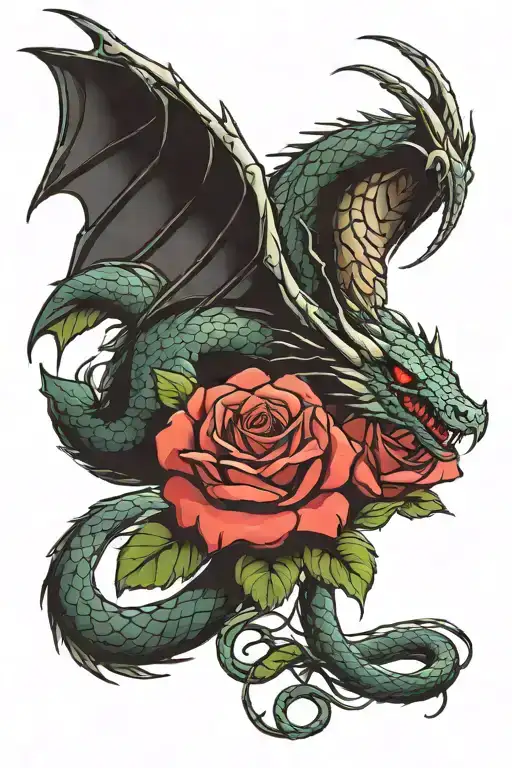 dragon roses and snakes tattoo design idea