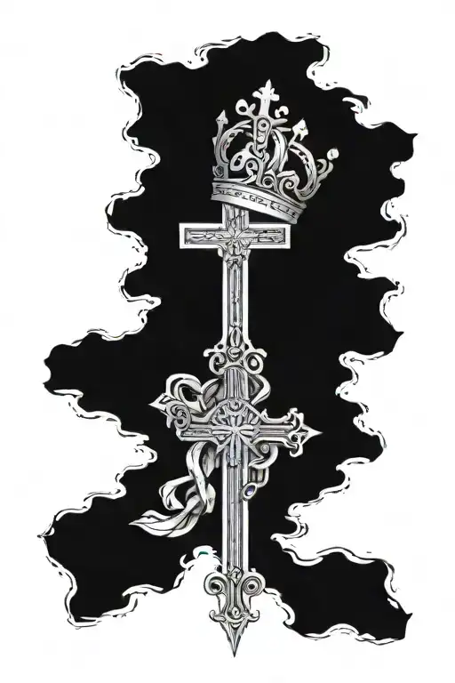 Cross Jesus Christ with his Crown and bible verse Joshua 1:9 tattoo design idea