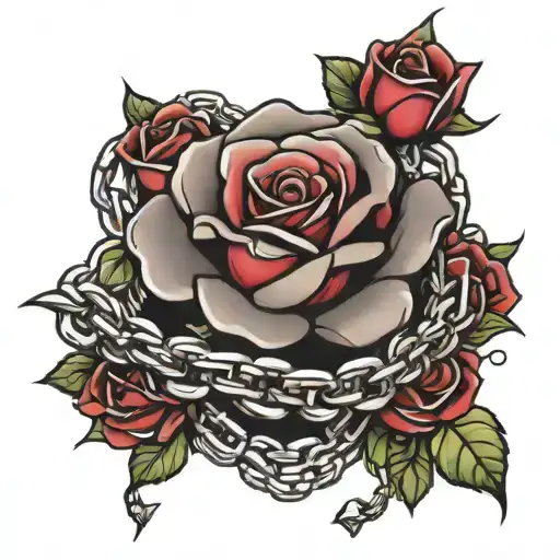 rose and chains wrapped tattoo design idea