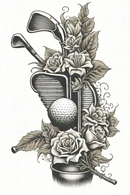 golf club with flowers memorial tattoo   tattoo design idea
