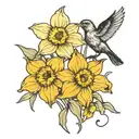 outline of daffodils with blackbird tattoo design idea