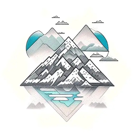 hexagon with mountain and beach tattoo design idea
