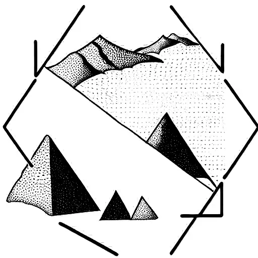 hexagon with mountain and beach tattoo design idea