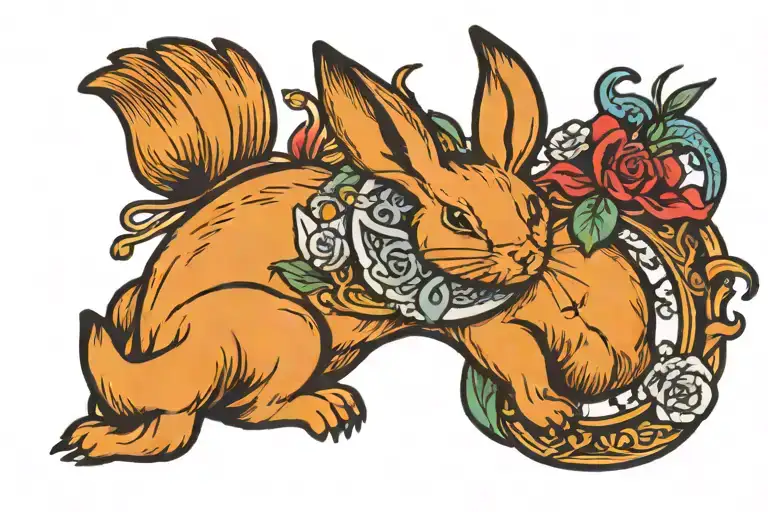 Dead rabbit holding tattoo design idea