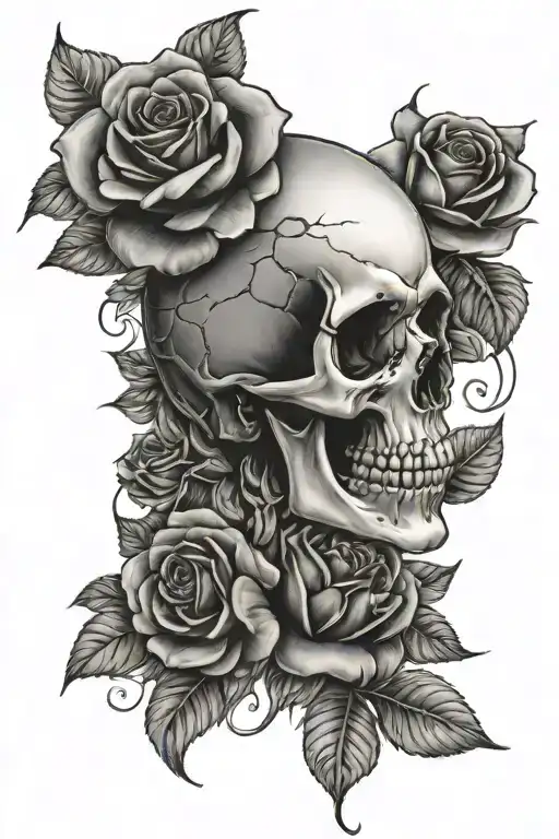 skull roses money time family tattoo design idea