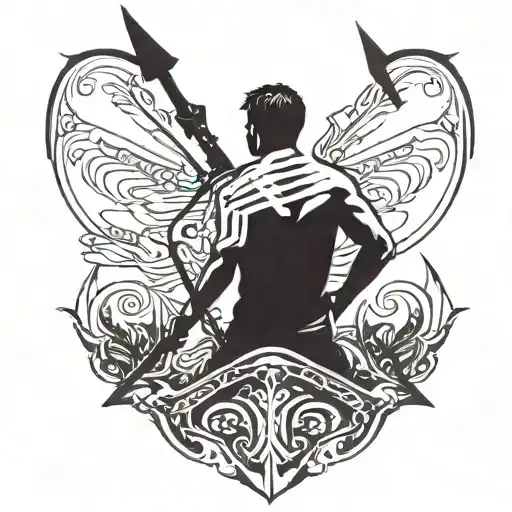 silhouette of a man facing sideways with arrows sticking in his back tattoo design idea