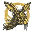 Psychedelic PlayBoy Bunny Girl Icon Black and gold silhouette blood and melting. thorn circle blood dripping off horns tattoo design idea