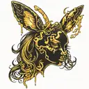 Psychedelic PlayBoy Bunny Girl Icon Black and gold silhouette blood and melting. thorn circle blood dripping off horns tattoo design idea