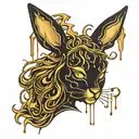 Psychedelic PlayBoy Bunny Girl Icon Black and gold silhouette blood and melting. thorn circle blood dripping off horns tattoo design idea