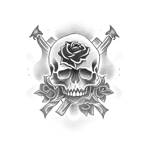 black spade with the number 13 with skulls and roses tattoo design idea