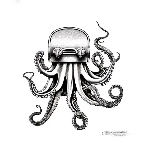 octopus and diving helmet tattoo design idea