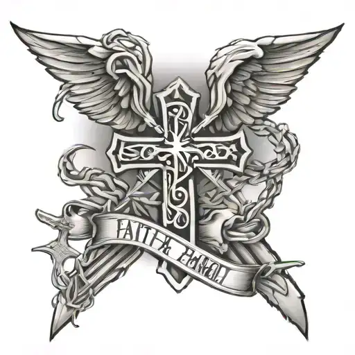 faith family freedom with cross and barbed wire  tattoo design idea