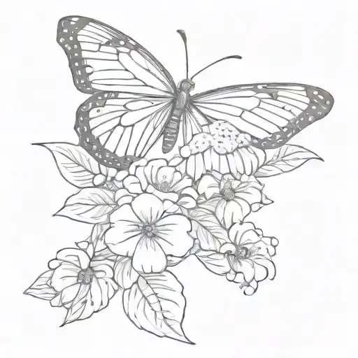 Butterfly and flower  tattoo design idea
