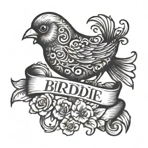 name birdie  2024 with a heart  tattoo design idea