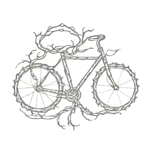Design a minimalist bike chain forming the shape of a heart, with a sketch of a tree to represent family roots tattoo design idea