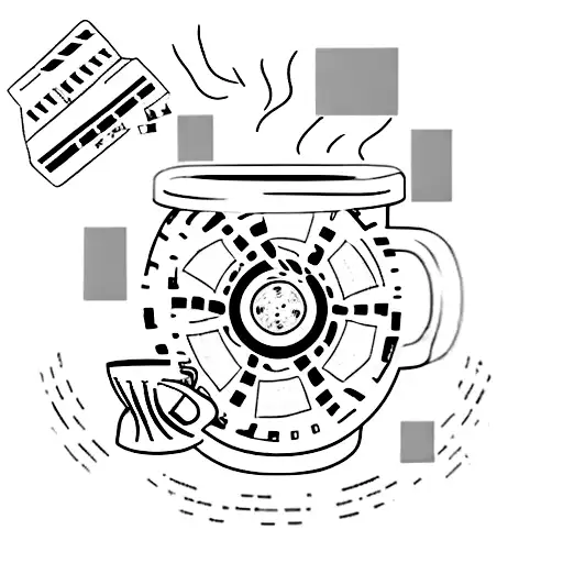 A coffee cup with steam rising from it, surrounded by movie reels tattoo design idea