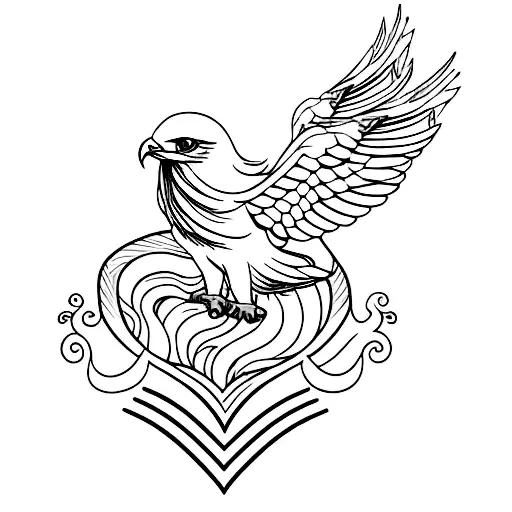 A minimalist tattoo of a majestic eagle soaring against a vibrant sunset sky. tattoo design idea