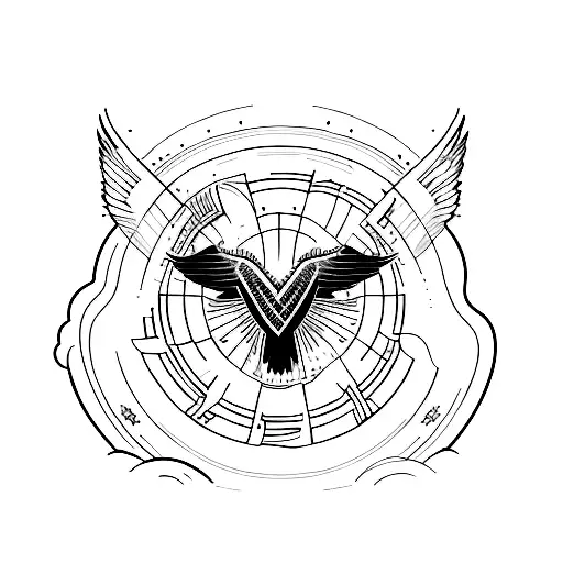 A minimalist tattoo of a majestic eagle soaring against a vibrant sunset sky. tattoo design idea