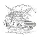 Mad/Max outside a lightning bolt with the numbers 2/04/21 inside the bolt tattoo design idea