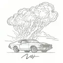 Mad/Max outside a lightning bolt with the numbers 2/04/21 inside the bolt tattoo design idea