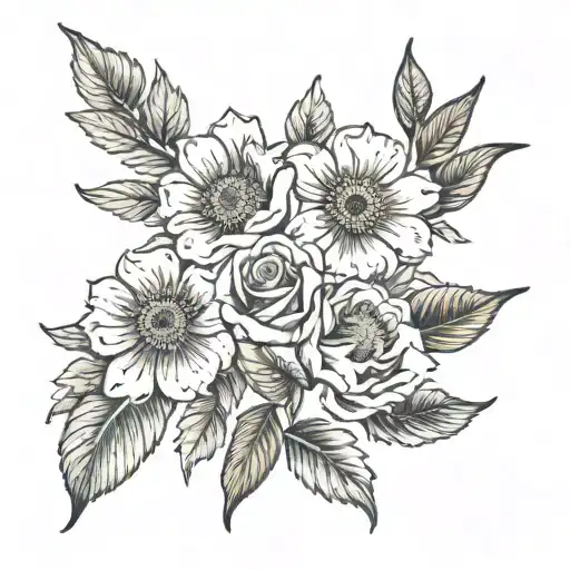 four birth flowers january and december at the top and February and august at the bottom  tattoo design idea
