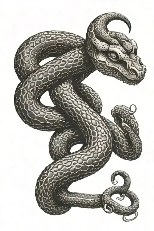 A dotwork tattoo of a mystical boa constrictor coiled around a sacred orthodox symbol tattoo design idea