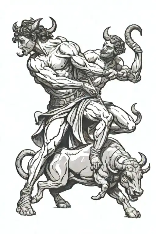 Theseus killing the minotaur tattoo design idea