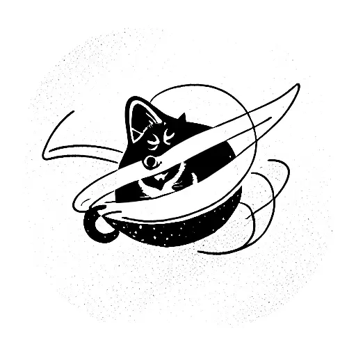 a fat cat poping its head out of a black hole  tattoo design idea