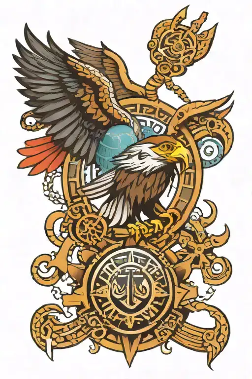 Aztec symbol with Eagle Globe and Anchor center surrounded tattoo design idea